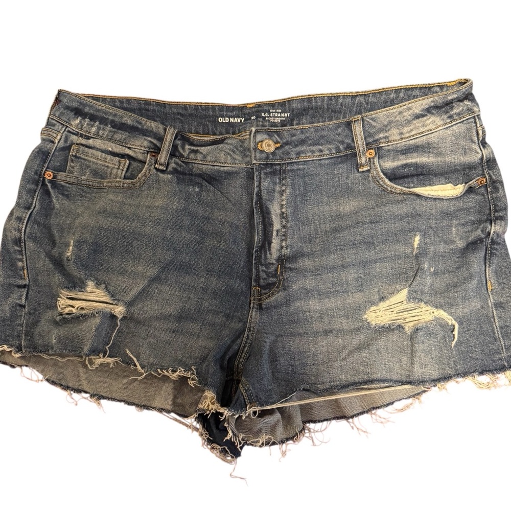 Old Navy Women's O.G. Straight Distressed Jean Shorts - Blue
